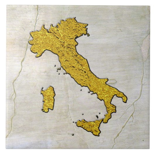 Kaart van Italië Gold op Fresco Pattern Tegeltje (Voorkant)