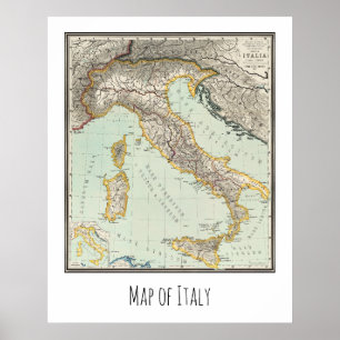Kaart van Italië Italië Poster