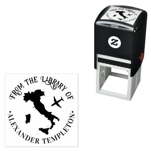 Kaart van Italië met Plane Round Library Boeknaam Zelfinktende Stempel (In situ)