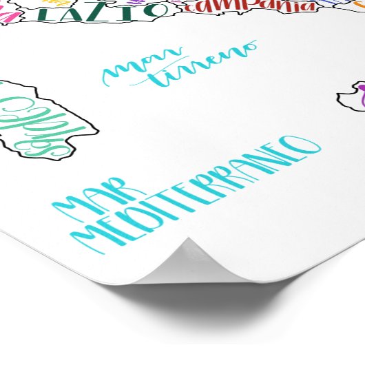 Kaart van Italië met regio's Poster (Hoek)