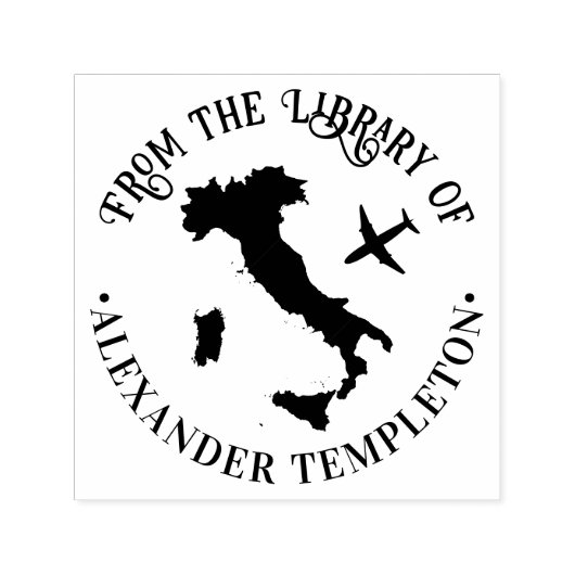 Kaart van Italië met Vliegtuig Ronde Bibliotheek B Zelfinktende Stempel (Design)