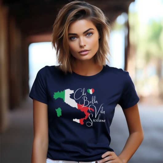 Kaart van Italië Siciliaans Gezegde Elegant Script T-shirt