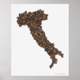 Kaart van Italië van koffiebonen Poster