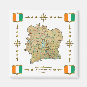 Kaart van Ivoorkust + Flags Magnet