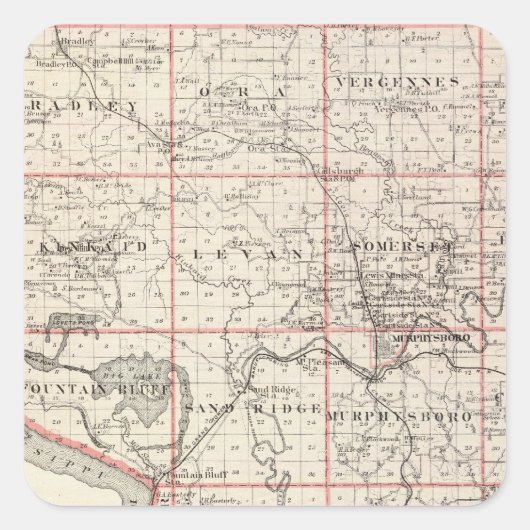 Kaart van Jackson County, Grand Tower Vierkante Sticker (Voorkant)