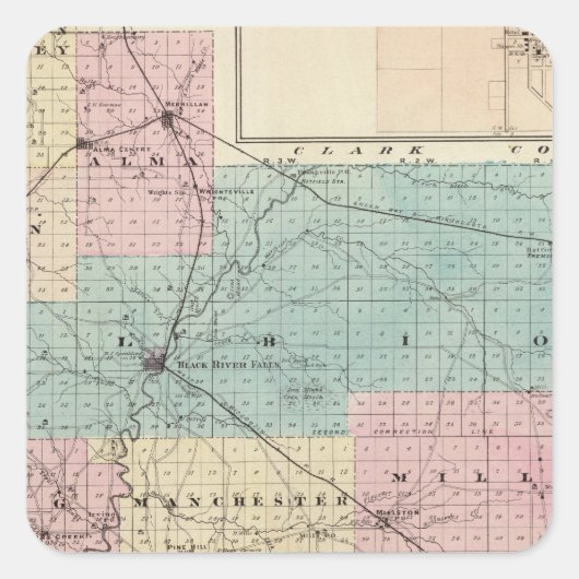 Kaart van Jackson County, Plat of Friendship Vierkante Sticker (Voorkant)