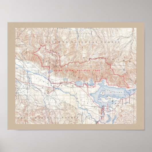 kaart van Jackson Hole en Grand Tetons Poster (Voorkant)