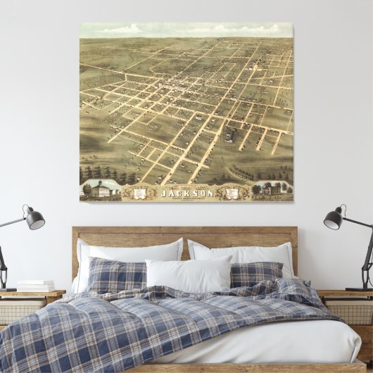  kaart van Jackson Tennessee (1870) Canvas Afdruk (Insitu (Slaapkamer))