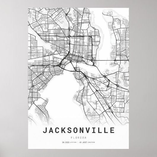 Kaart van Jacksonville City Poster (Voorkant)