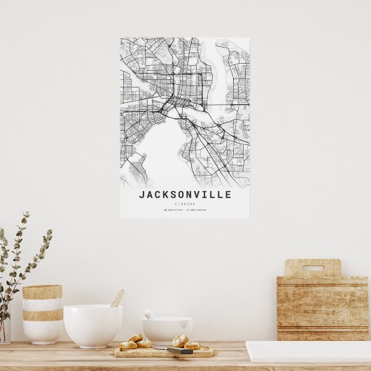 Kaart van Jacksonville City Poster (Keuken)