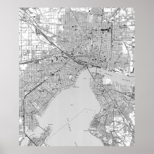  kaart van Jacksonville Florida (1950) BW Poster (Voorkant)