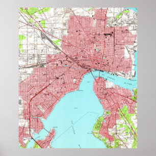 kaart van Jacksonville Florida (1950) Poster