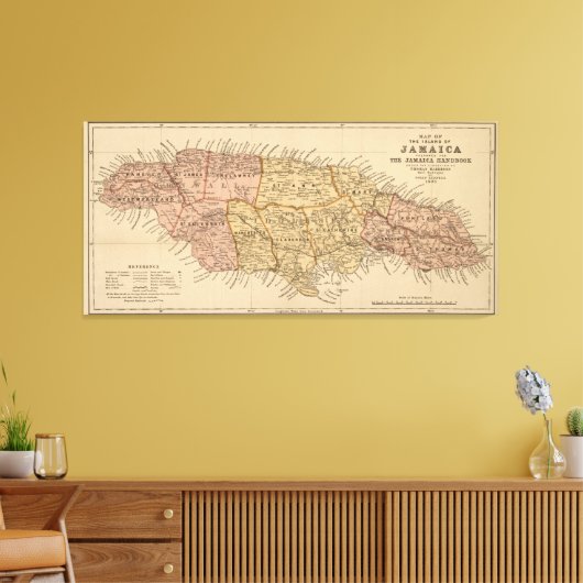 kaart van Jamaica (1893) Canvas Afdruk (Insitu (Woonkamer))