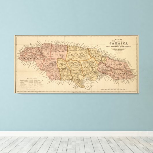 kaart van Jamaica (1893) Canvas Afdruk (Insitu (Houten vloer))