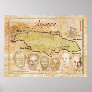 Kaart van Jamaica met nationale helden Poster