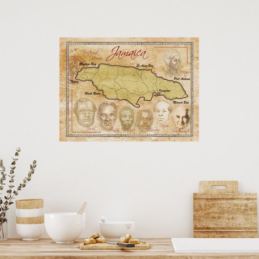 Kaart van Jamaica met nationale helden Poster (Keuken)