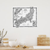  kaart van Japan (1855) BW Poster (Keuken)