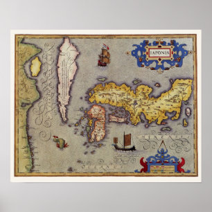Kaart van Japan door Mercator en Hondius, 1606 Poster