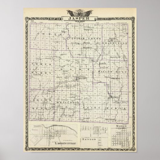 Kaart van Jasper County, Lawrenceville Poster (Voorkant)