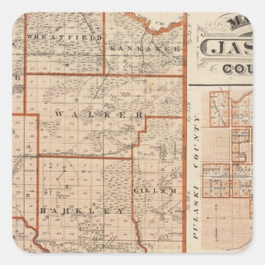 Kaart van Jasper County Vierkante Sticker (Voorkant)