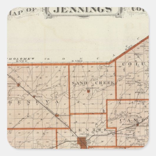 Kaart van Jennings County Vierkante Sticker (Voorkant)