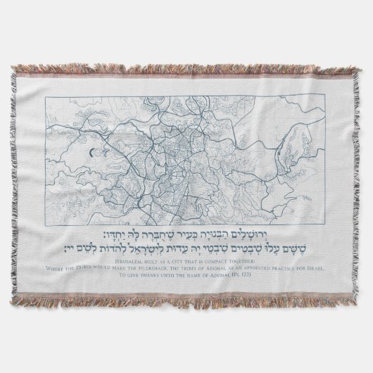 Kaart van Jeruzalem: Een Psalmcitaat in het Hebree Deken (Voorkant)