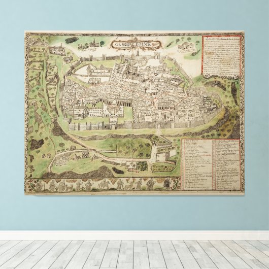  kaart van Jeruzalem Israël (16e eeuw) Canvas Afdruk (Insitu (Houten vloer))