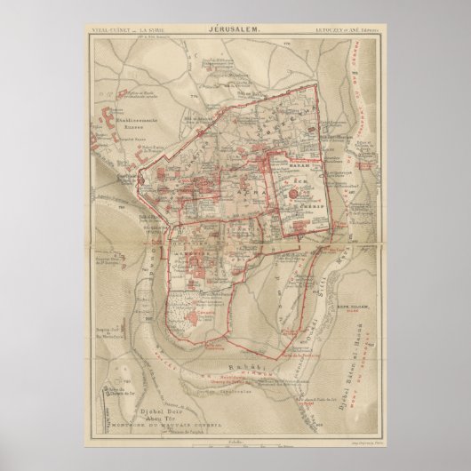  kaart van Jeruzalem Israël (1896) Poster (Voorkant)