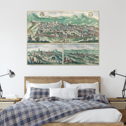  kaart van Jeruzalem, Nazareth en Rame Israel Canvas Afdruk (Insitu (Slaapkamer))