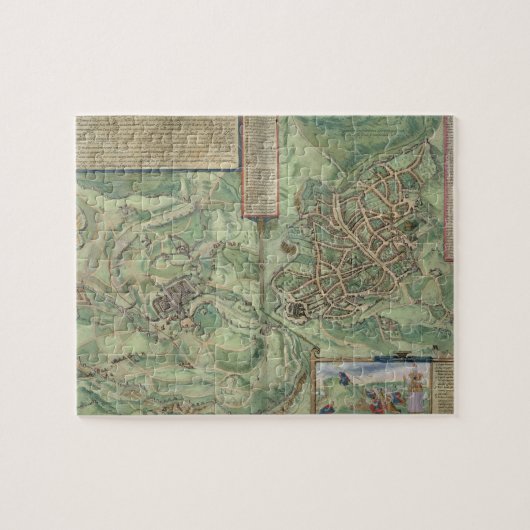 Kaart van Jeruzalem uit "Civitates Orbis Terrarum" Legpuzzel (Horizontaal)