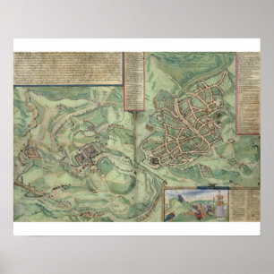 Kaart van Jeruzalem uit "Civitates Orbis Terrarum" Poster