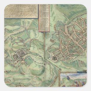 Kaart van Jeruzalem uit "Civitates Orbis Terrarum" Vierkante Sticker