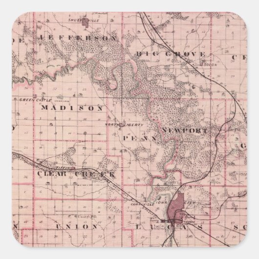 Kaart van Johnson County, staat Iowa Vierkante Sticker (Voorkant)