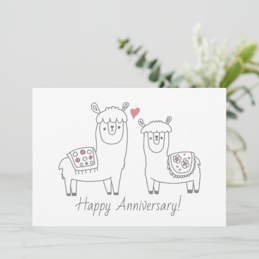 Kaart van Jubileum van Whimsical Llamas (Staand voorkant)