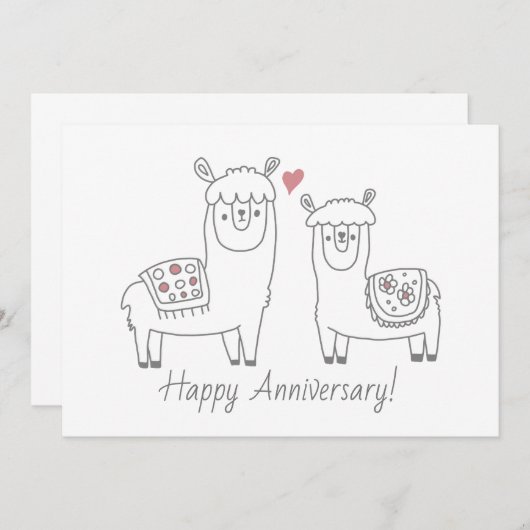 Kaart van Jubileum van Whimsical Llamas (Voorkant / Achterkant)