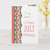 Kaart van juli voor zuster, waterlilies (Gele Bloem)