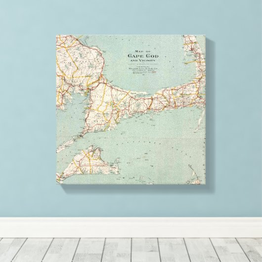  kaart van Kaap en massachusetts Canvas Afdruk (Insitu (Houten vloer))