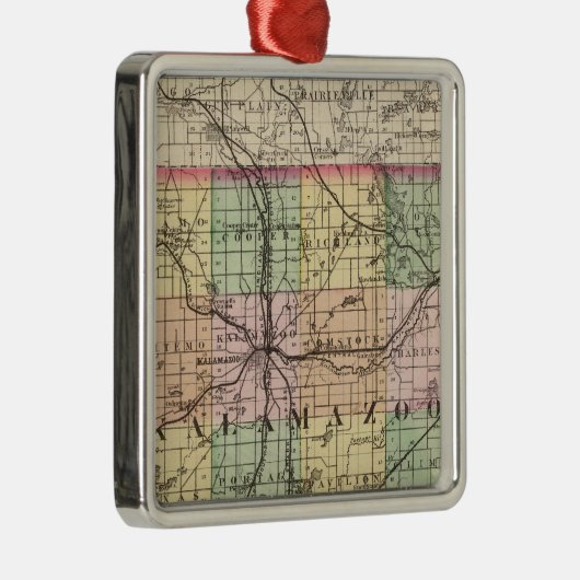 Kaart van Kalamazoo County, Michigan Metalen Ornament (Rechts)