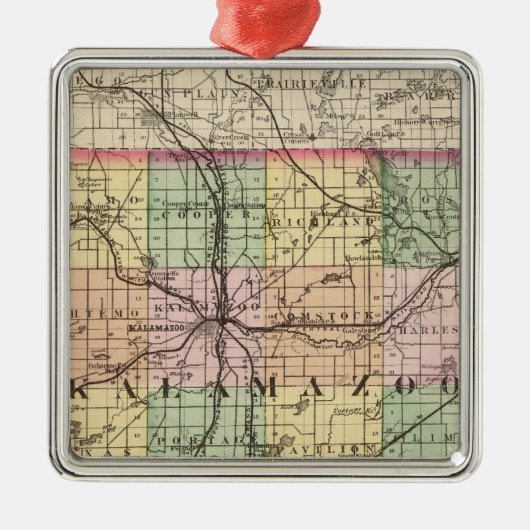 Kaart van Kalamazoo County, Michigan Metalen Ornament (Voorkant)