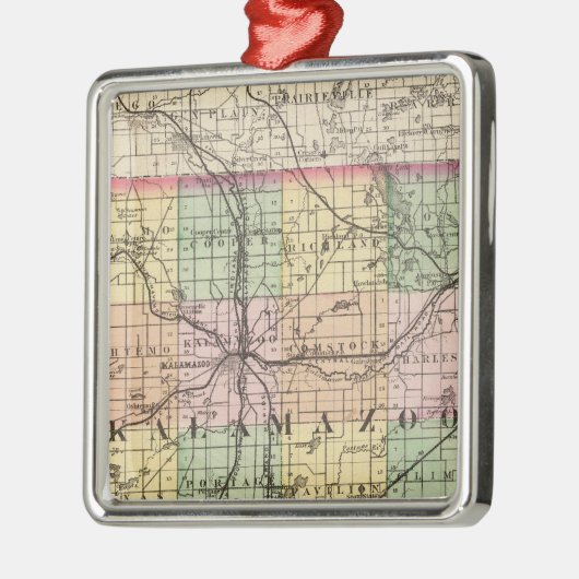 Kaart van Kalamazoo County, Michigan Metalen Ornament (Links)