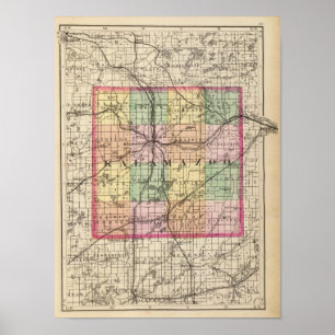 Kaart van Kalamazoo County, Michigan Poster