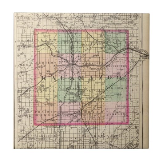 Kaart van Kalamazoo County, Michigan Tegeltje (Voorkant)