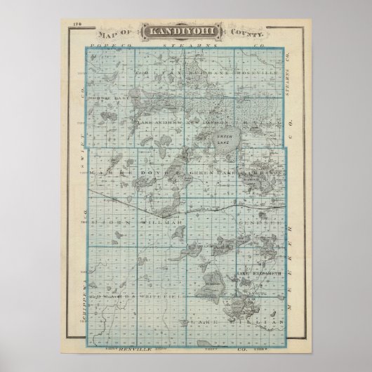 Kaart van Kandiyohi County, Minnesota Poster (Voorkant)