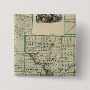 Kaart van Kankakee County, Kankakee en Gilman Vierkante Button 5,1 Cm