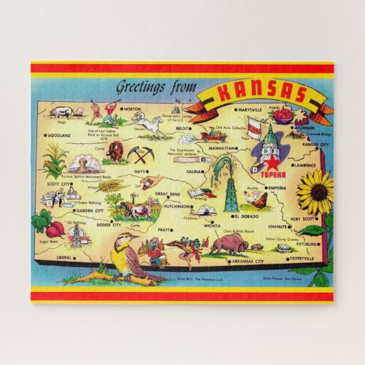 Kaart van Kansas 16x20 Legpuzzel (Horizontaal)