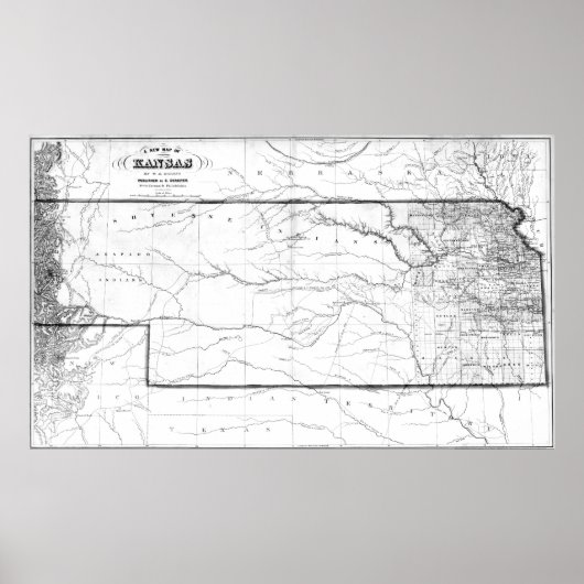  kaart van Kansas (1859) BW Poster (Voorkant)