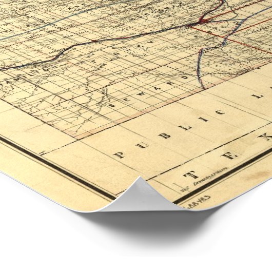  kaart van Kansas (1884) Poster (Hoek)