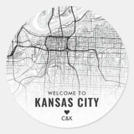 Kaart van Kansas City | Bruiloft Welkom Ronde Sticker