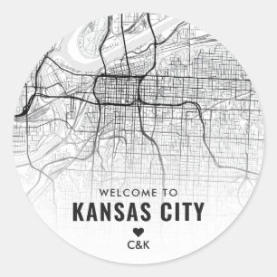 Kaart van Kansas City   Bruiloft Welkom Ronde Sticker