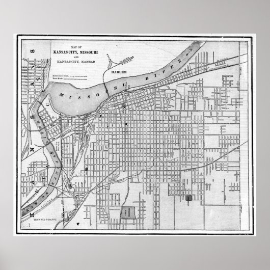  kaart van Kansas City Missouri (1901) BW Poster (Voorkant)